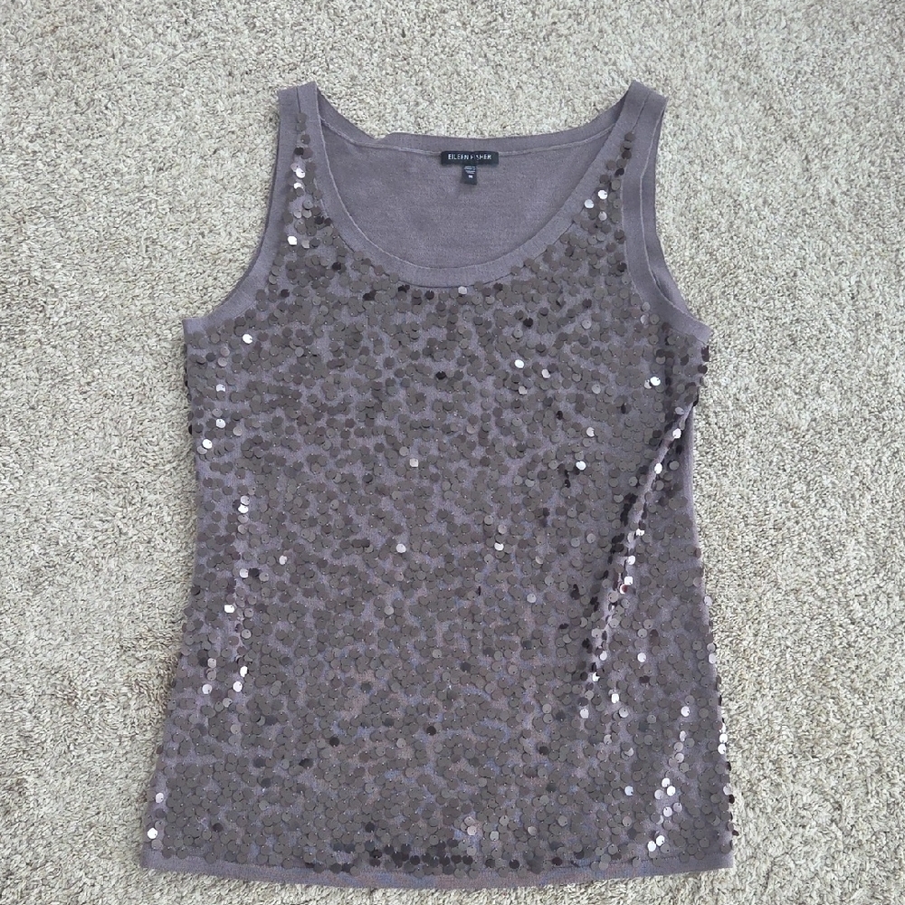 Eileen Fisher sequin fine merino tank top M - Picture 2 of 5